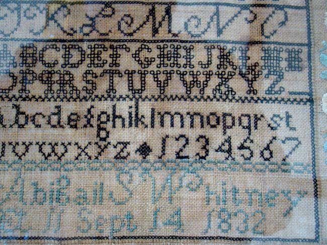 A fine Schoolgirl needlework sampler by Abigail S. Whitney of Limington, Maine, aged 11, September 14, 1832. — image 2